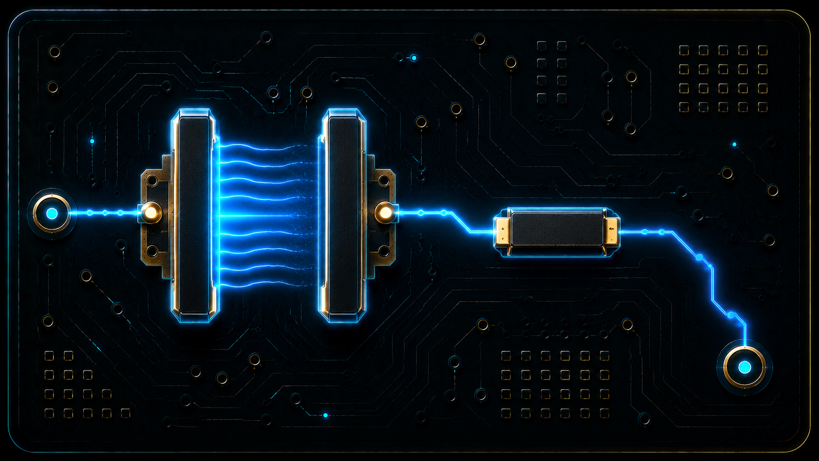 Stylised resistor-capacitor circuit with electric-field lines