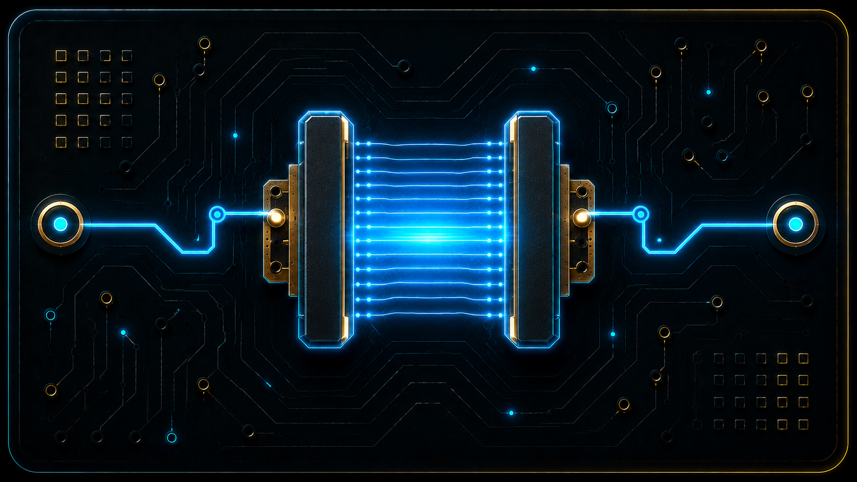 Stylised capacitor plates storing electric-field energy