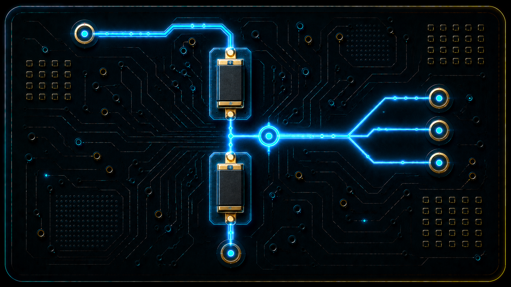 Stylised two-resistor voltage divider circuit
