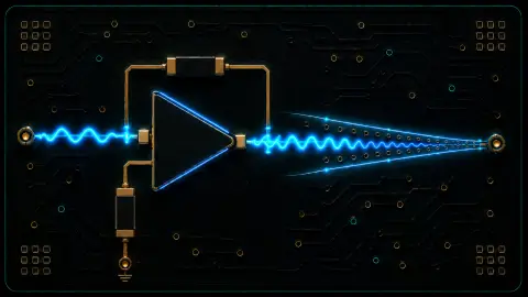 Stylised op-amp bandwidth path linking closed-loop gain to frequency roll-off